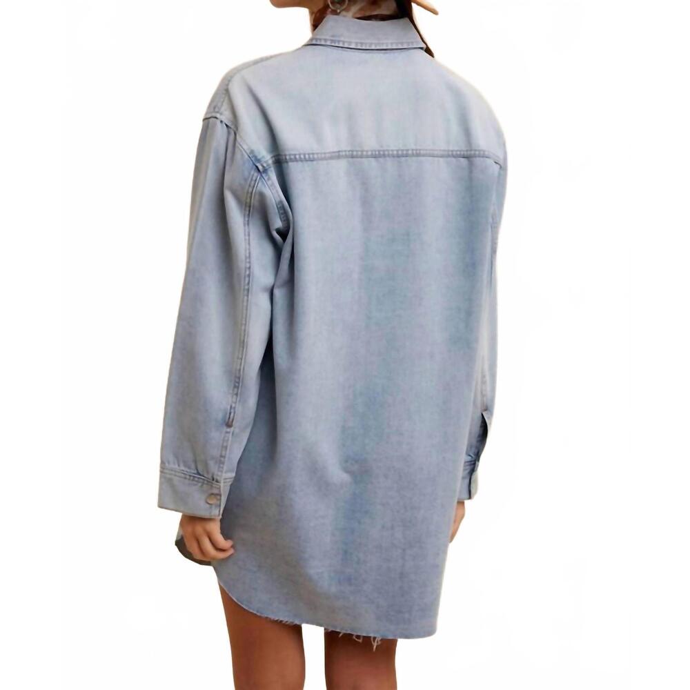 NEW ANNIEWEAR comfort stretch denim button down shirt dress in blue - Picture 3 of 5